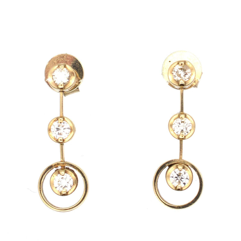 Modern 18ct Gold, Three Stone Diamond Drop Earrings
