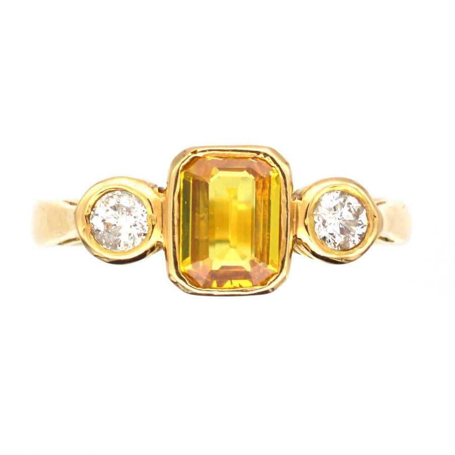 Modern 18ct Gold, Yellow Sapphire and Diamond Three Stone Ring | Parkin and Gerrish | Antique & Vintage Jewellery