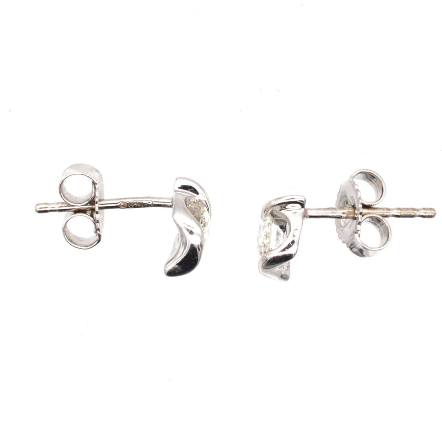 Modern 18ct White Gold, Diamond Stud Earrings with Twist Detail | Parkin and Gerrish | Antique & Vintage Jewellery