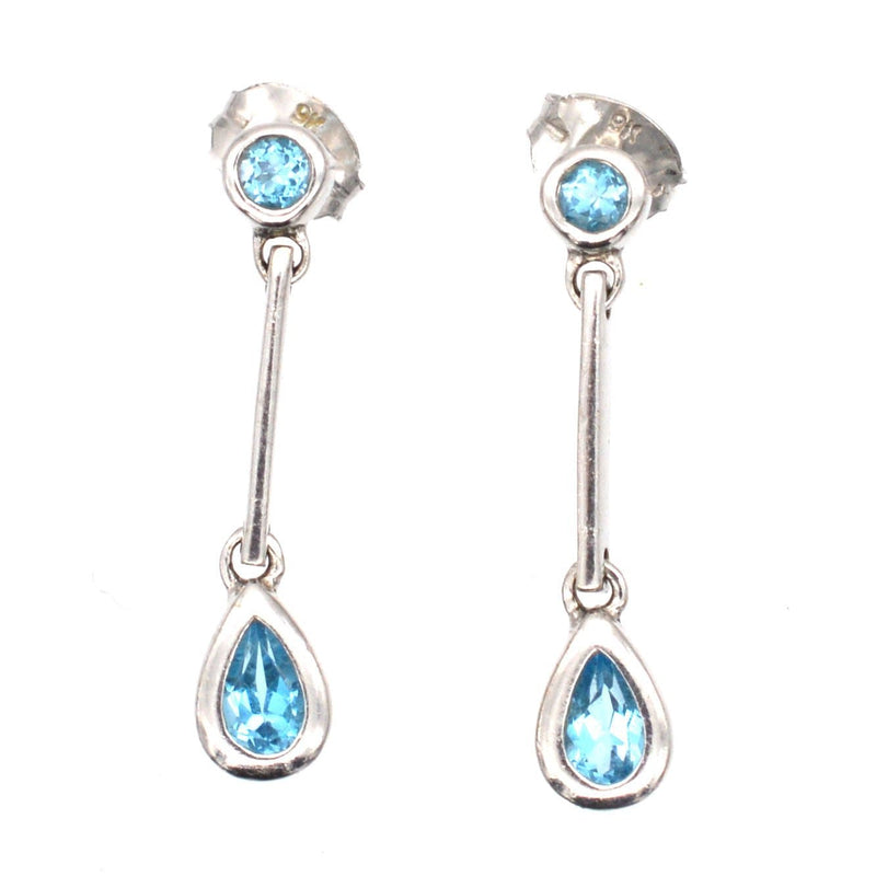 Boucles d'oreilles pendantes modernes en or blanc 9 carats et spinelle bleu