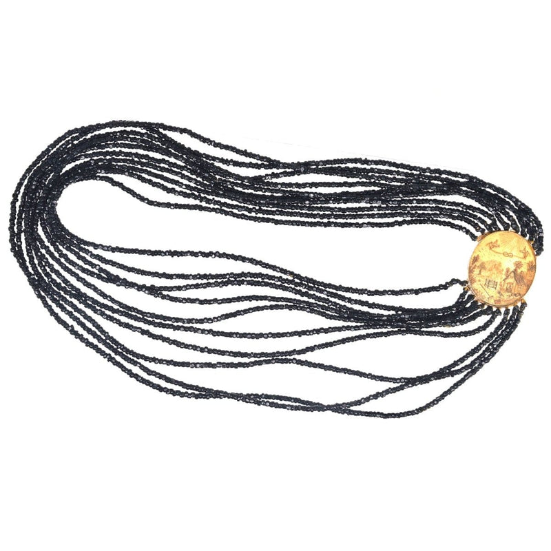 Rare fermoir en or 9 carats de style géorgien avec scène agricole de ferme et collier multi-brins en verre Vauxhall.