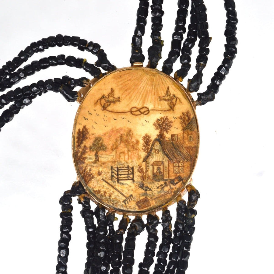 Rare Georgian 9ct Gold Clasp with Farm Agricultural Scene and Vauxhall Glass Multi-Strand Necklace. | Parkin and Gerrish | Antique & Vintage Jewellery