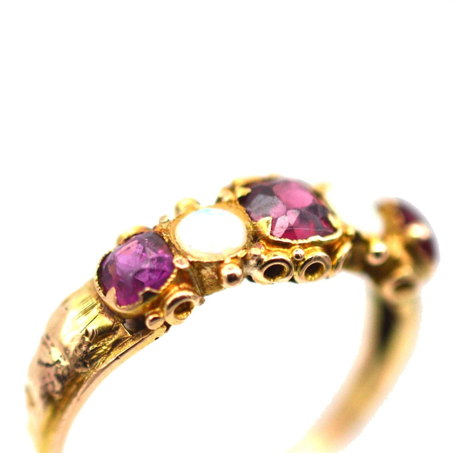 Regency 15ct Gold, Garnet and Opal, Five Stone Ring | Parkin and Gerrish | Antique & Vintage Jewellery