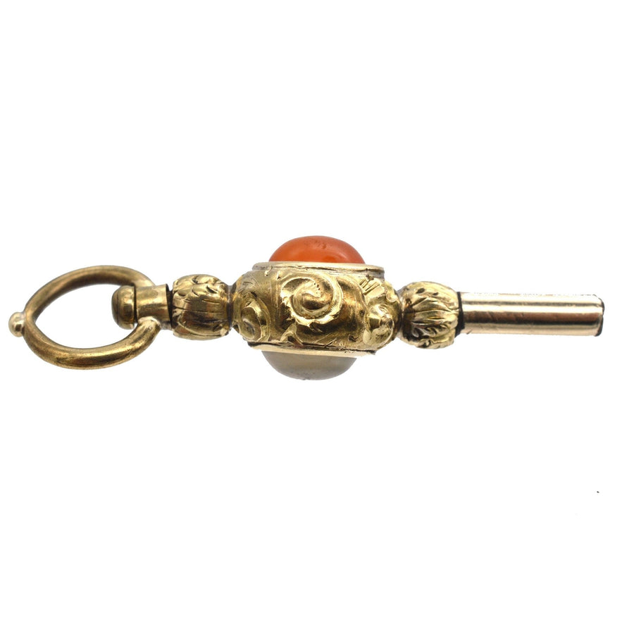 Regency Gold Cased Watch Key with Carnelian and White Chalcedony | Parkin and Gerrish | Antique & Vintage Jewellery