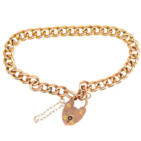 Small Edwardian 15ct Gold Child's Curb Bracelet with Heart Lock | Parkin and Gerrish (UK)