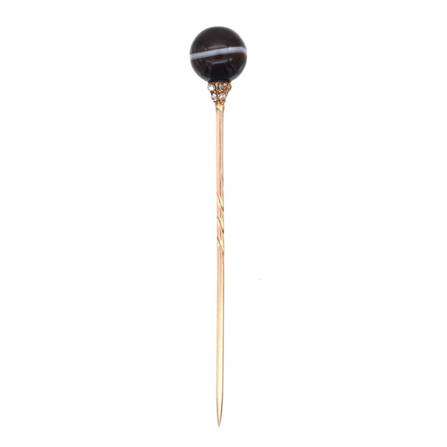 Victorian 15ct Gold, Banded Onyx and Diamond Tie Pin | Parkin and Gerrish | Antique & Vintage Jewellery