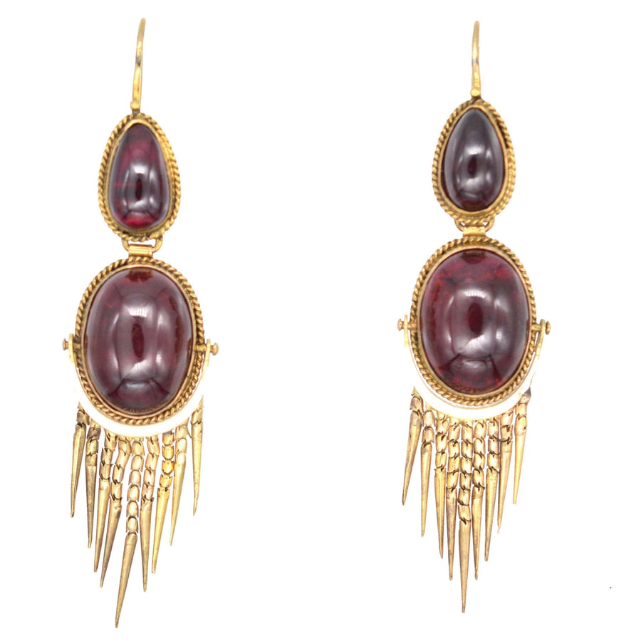 Victorian 15ct Gold, Cabochon Garnet Fringed Drop Earrings | Parkin and Gerrish | Antique & Vintage Jewellery