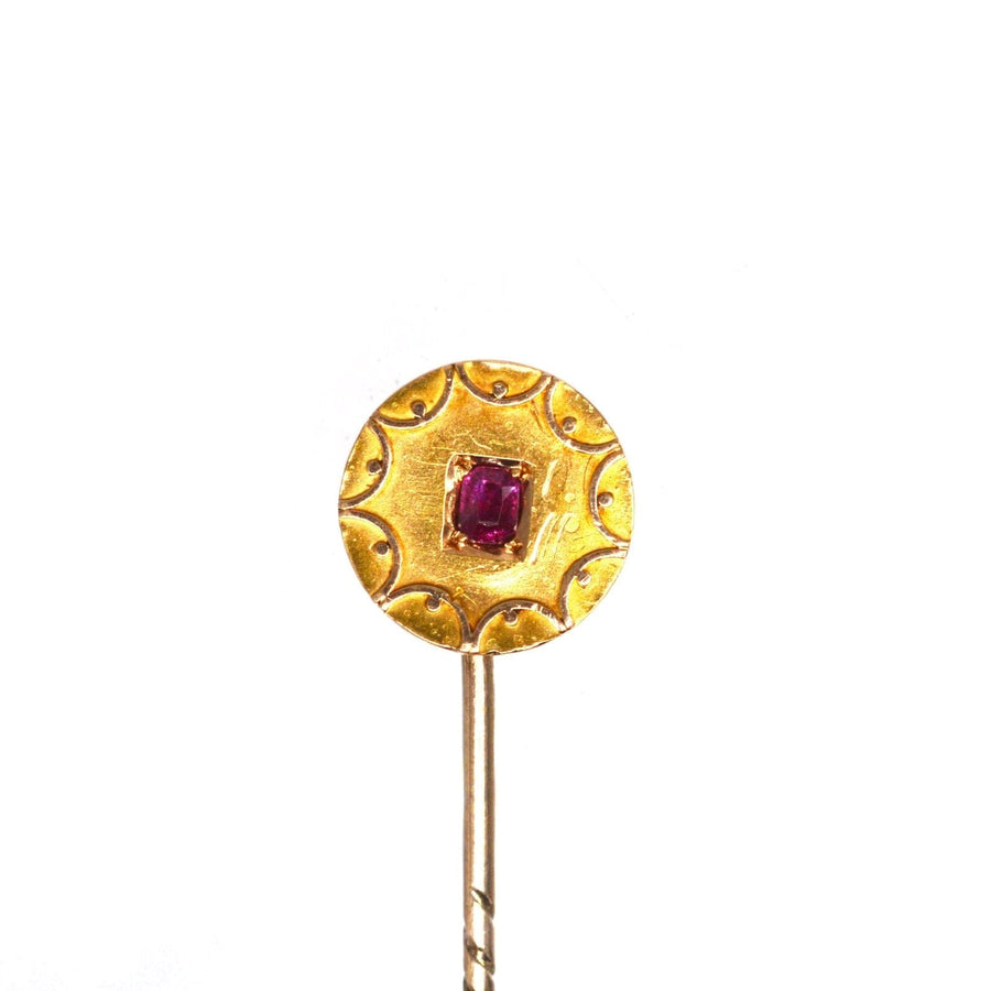 Victorian 15ct Gold Circle Tie Pin with a Ruby | Parkin and Gerrish | Antique & Vintage Jewellery
