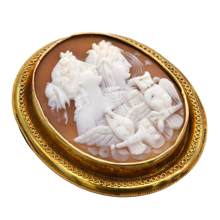 Victorian 15ct Gold Day and Night Shell Cameo Brooch | Parkin and Gerrish | Antique & Vintage Jewellery