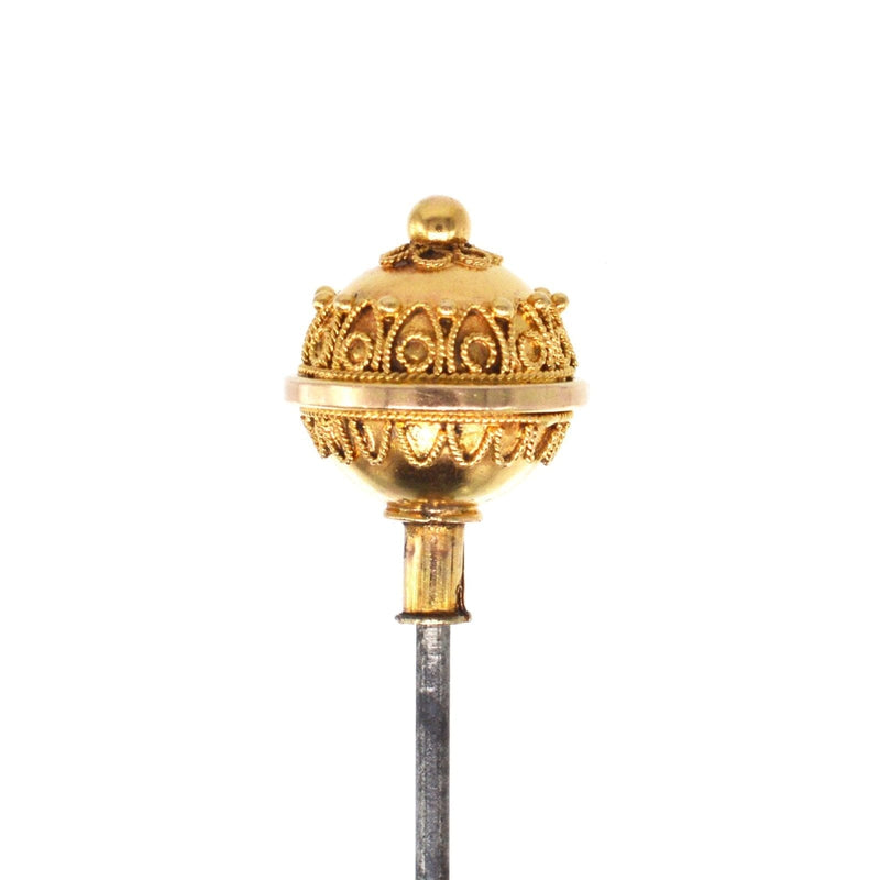Victorian 15ct Gold Etruscan Ball Hat Pin