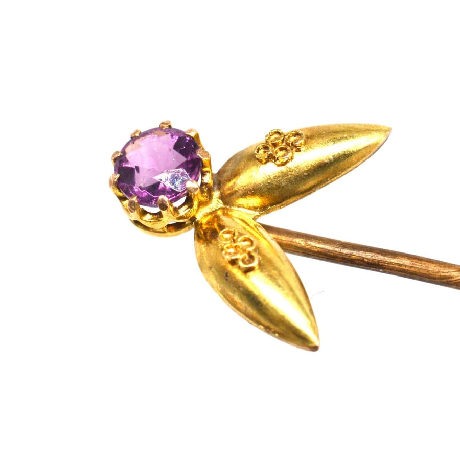 Victorian 15ct Gold Etruscan Revival Tie Pin with an Amethyst | Parkin and Gerrish | Antique & Vintage Jewellery