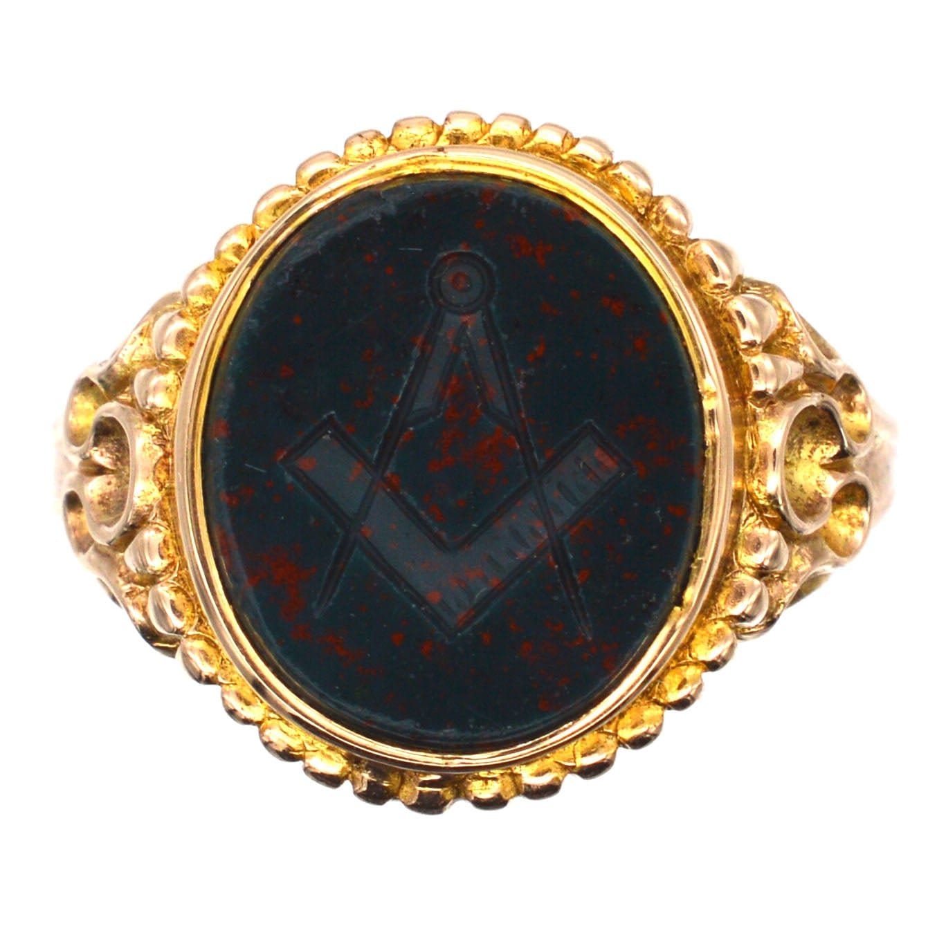 Victorian 15ct Gold Masonic Signet Ring with a Bloodstone