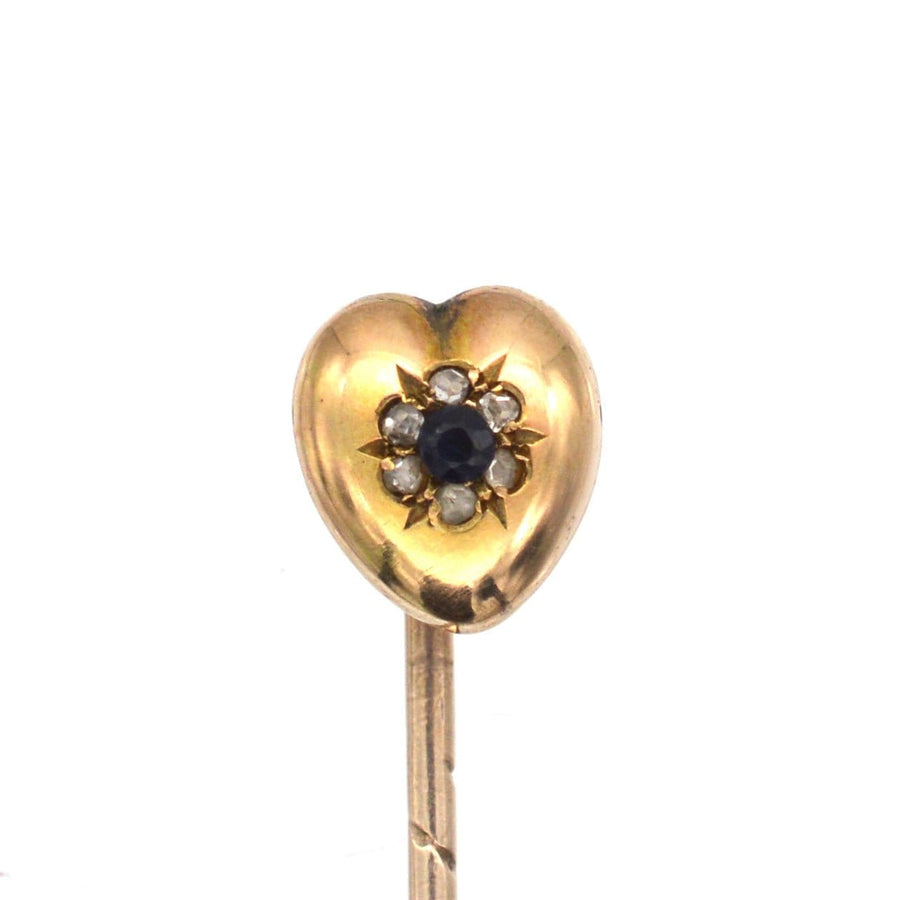 Victorian 15ct Gold, Sapphire & Diamond Heart Tie Pin | Parkin and Gerrish | Antique & Vintage Jewellery