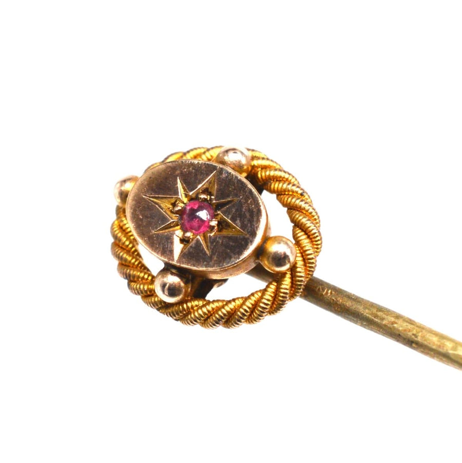 Victorian 15ct Gold Tie Pin set with a Ruby Star | Parkin and Gerrish | Antique & Vintage Jewellery