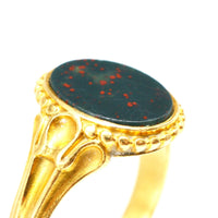 Victorian 18ct Gold Bloodstone Signet Ring with Decorated Shoulders | Parkin and Gerrish (UK)