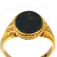 Victorian 18ct Gold Bloodstone Signet Ring with Decorated Shoulders | Parkin and Gerrish (UK)