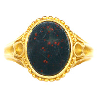 Victorian 18ct Gold Bloodstone Signet Ring with Decorated Shoulders | Parkin and Gerrish (UK)