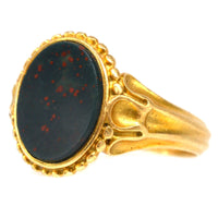 Victorian 18ct Gold Bloodstone Signet Ring with Decorated Shoulders | Parkin and Gerrish (UK)