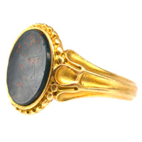 Victorian 18ct Gold Bloodstone Signet Ring with Decorated Shoulders | Parkin and Gerrish (UK)