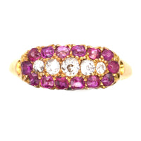 Victorian 18ct Gold, Boat Shaped Five Stone Diamond and Ruby Cluster Ring | Parkin and Gerrish (UK)