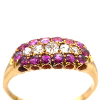 Victorian 18ct Gold, Boat Shaped Five Stone Diamond and Ruby Cluster Ring | Parkin and Gerrish (UK)