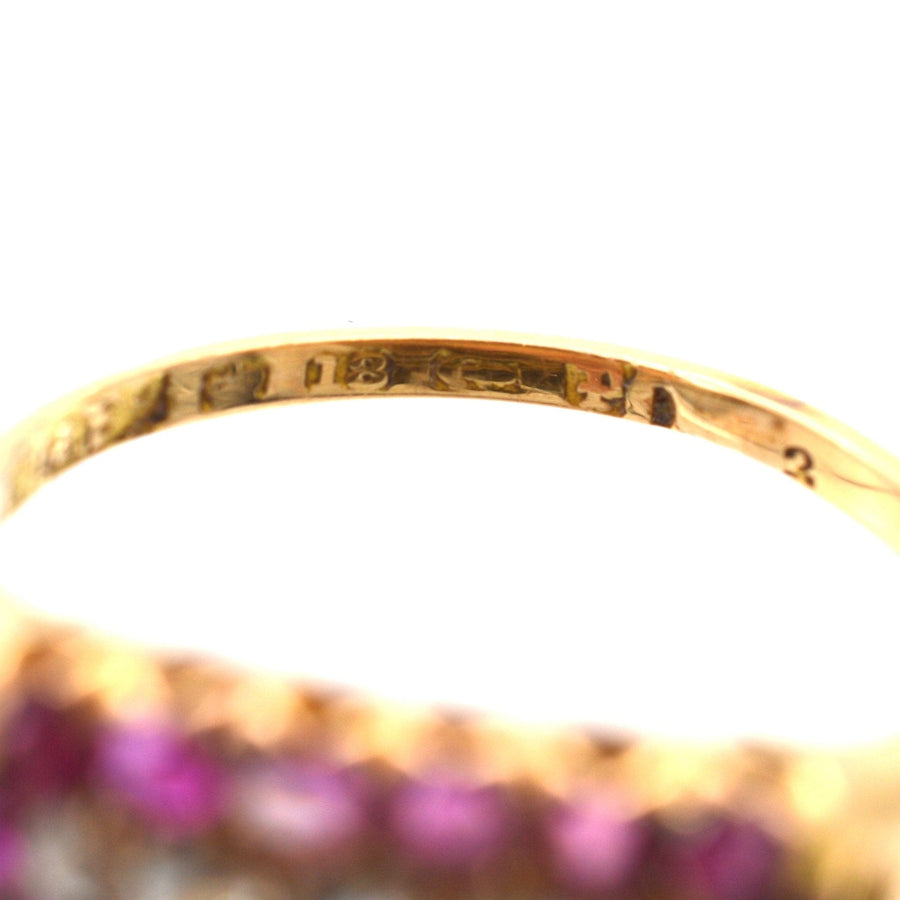 Victorian 18ct Gold, Boat Shaped Five Stone Diamond and Ruby Cluster Ring | Parkin and Gerrish (UK)
