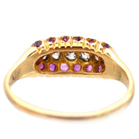 Victorian 18ct Gold, Boat Shaped Five Stone Diamond and Ruby Cluster Ring | Parkin and Gerrish (UK)