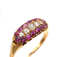 Victorian 18ct Gold, Boat Shaped Five Stone Diamond and Ruby Cluster Ring | Parkin and Gerrish (UK)