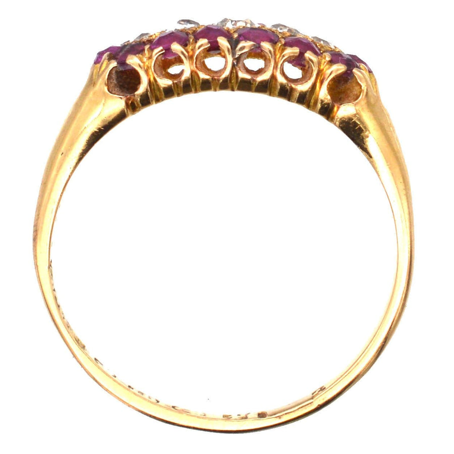 Victorian 18ct Gold, Boat Shaped Five Stone Diamond and Ruby Cluster Ring | Parkin and Gerrish (UK)