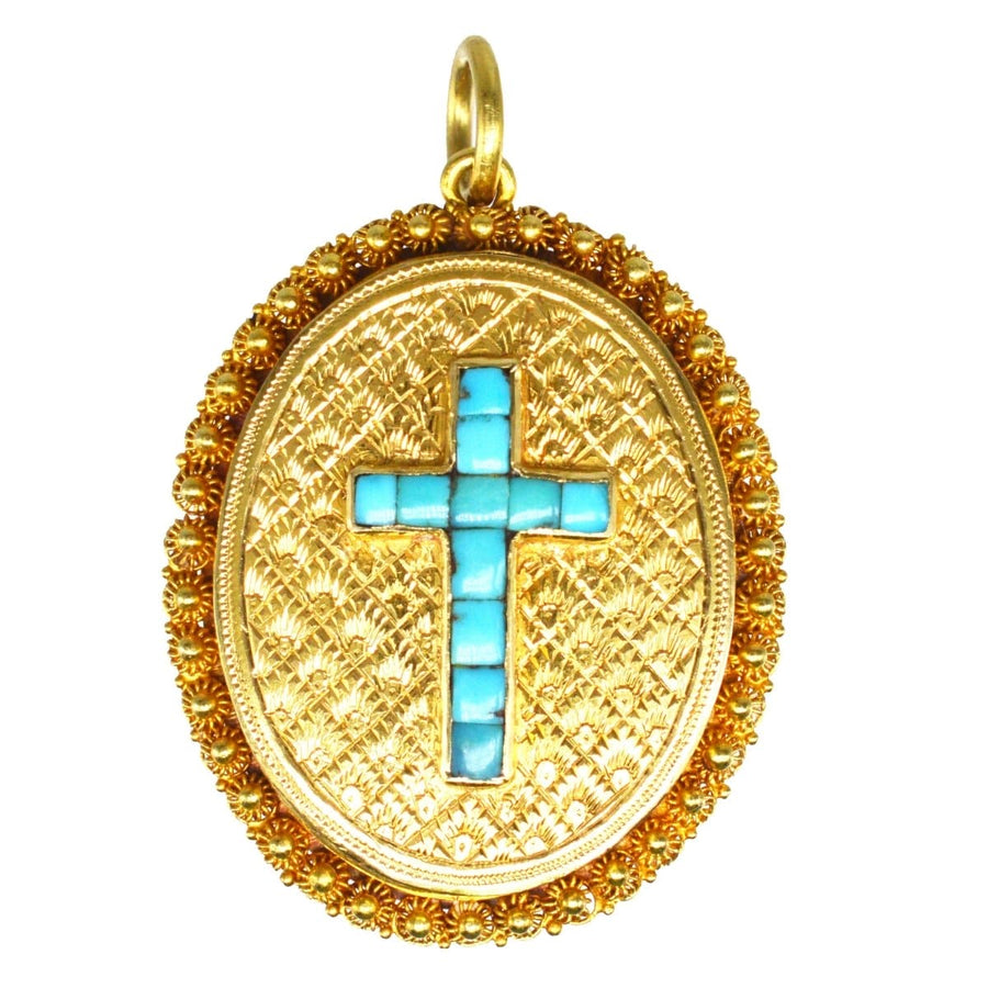 Victorian 18ct Gold Locket with Turquoise Cross in Original Case | Parkin and Gerrish (UK)