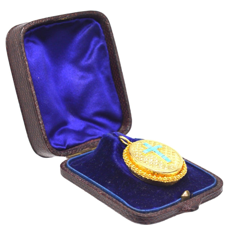 Victorian 18ct Gold Locket with Turquoise Cross in Original Case | Parkin and Gerrish (UK)