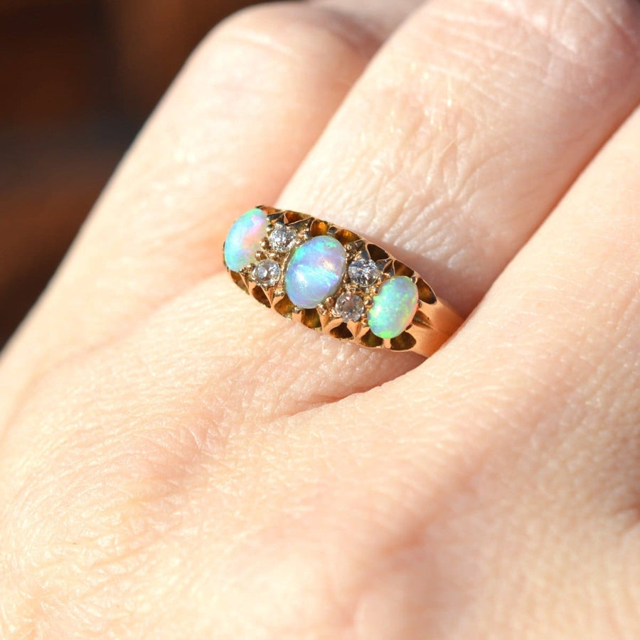 Victorian 18ct Gold Opal and Diamond Ring | Parkin and Gerrish | Antique & Vintage Jewellery