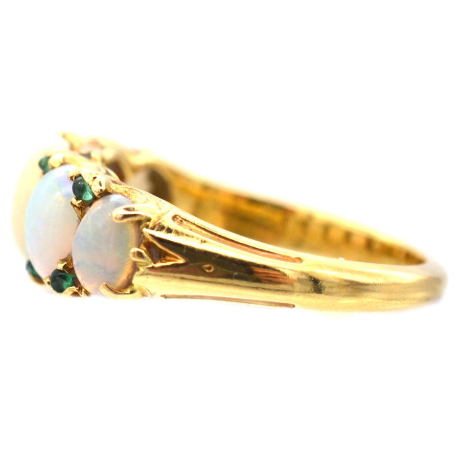 Victorian 18ct Gold, Opal & Emerald Carved Half Hoop Ring | Parkin and Gerrish | Antique & Vintage Jewellery