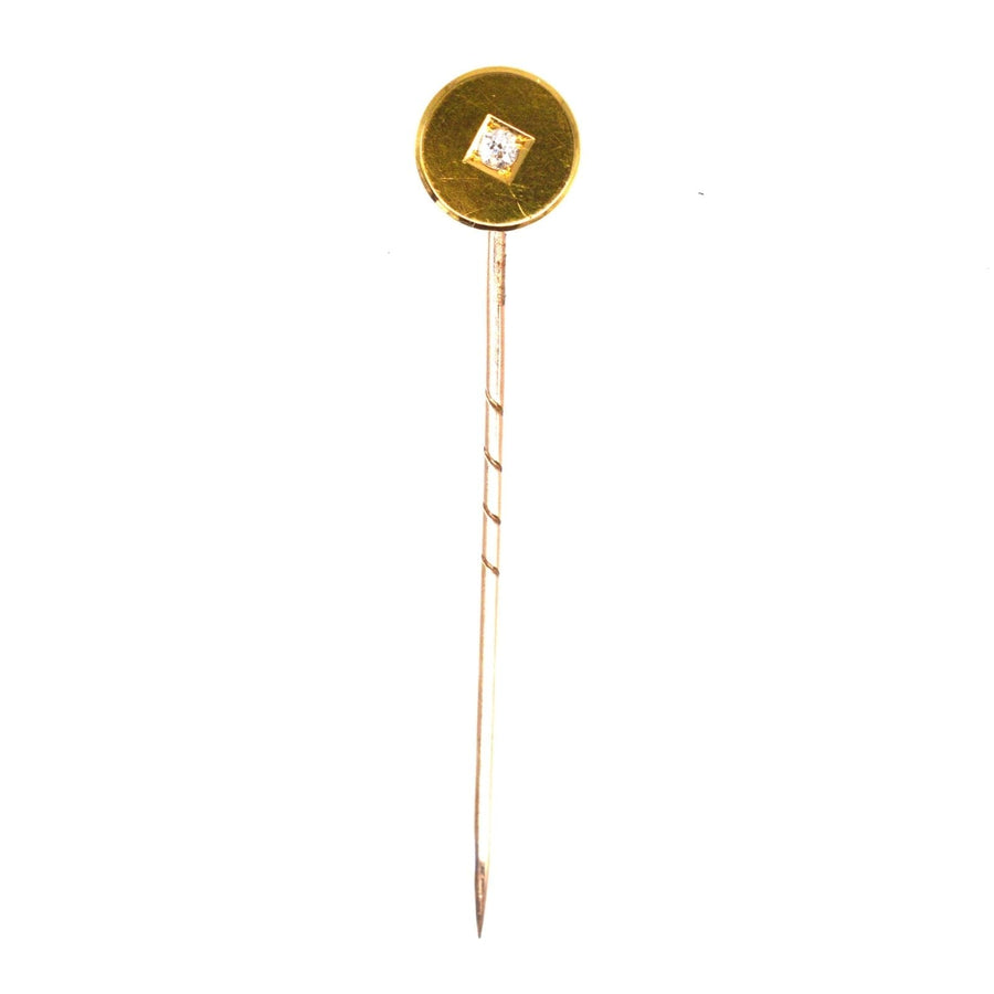 Victorian 18ct Gold Simple Round Circle Tie Pin with a Diamond | Parkin and Gerrish (UK)