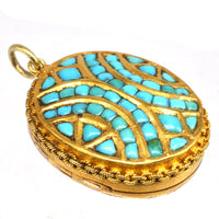 Victorian 18ct Gold & Turquoise Pavé Locket in Original Case | Parkin and Gerrish (UK)