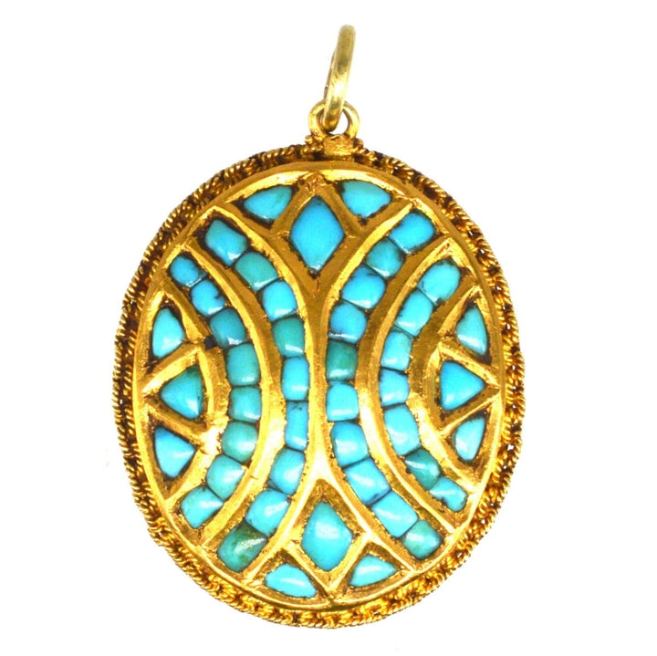 Victorian 18ct Gold & Turquoise Pavé Locket in Original Case | Parkin and Gerrish | Antique & Vintage Jewellery