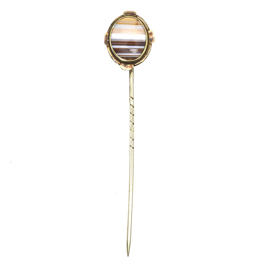 Victorian 9ct Gold Banded Agate Tie Pin | Parkin and Gerrish | Antique & Vintage Jewellery