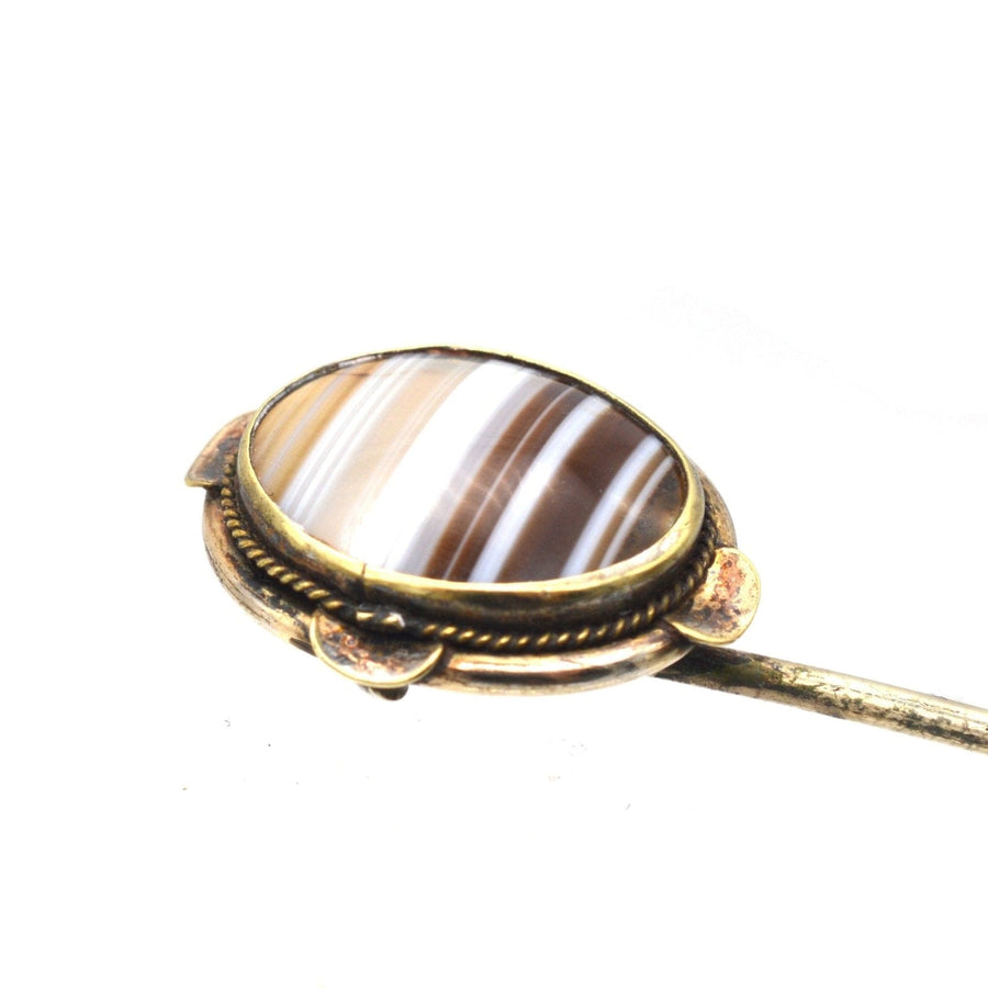 Victorian 9ct Gold Banded Agate Tie Pin | Parkin and Gerrish | Antique & Vintage Jewellery
