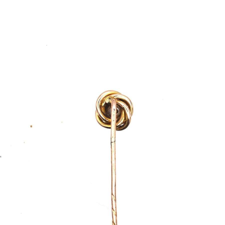 Victorian 9ct Gold Knot Twist Tie Pin with a Pearl | Parkin and Gerrish | Antique & Vintage Jewellery
