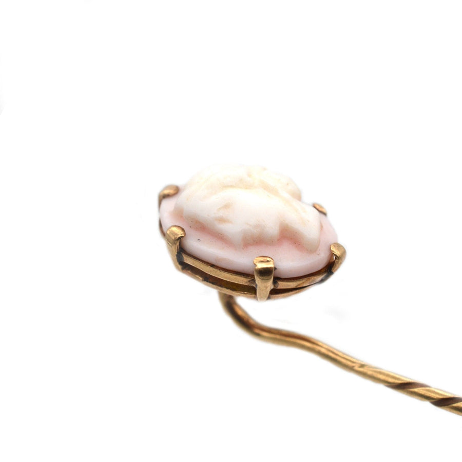 Victorian 9ct Gold, Pink Conch Shell Cameo of a Roman Goddess Tie Pin | Parkin and Gerrish | Antique & Vintage Jewellery