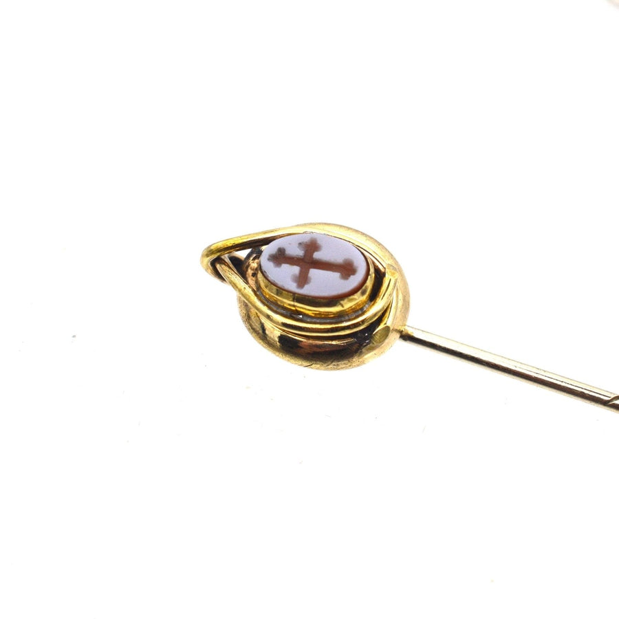 Victorian 9ct Gold Tie Pin with Carnelian Intaglio of a Cross | Parkin and Gerrish | Antique & Vintage Jewellery