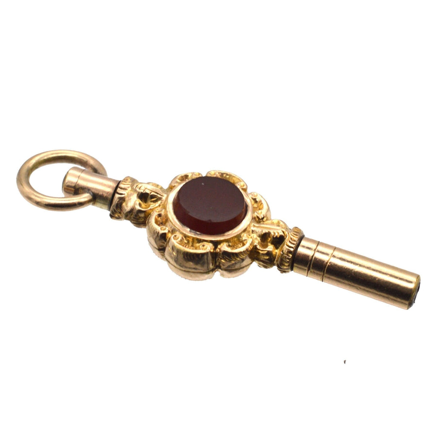 Victorian Gold Cased Watch Key with Bloodstone and Cornelian | Parkin and Gerrish | Antique & Vintage Jewellery