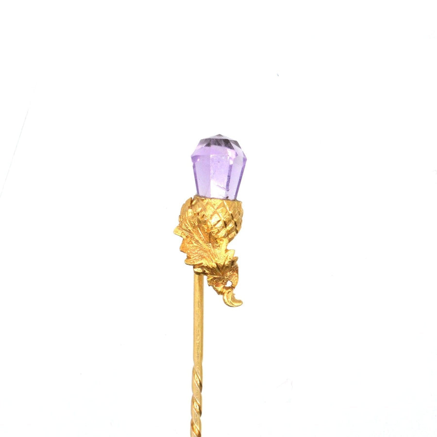 Victorian Scottish 18ct Gold, Amethyst Thistle Tie Pin | Parkin and Gerrish | Antique & Vintage Jewellery