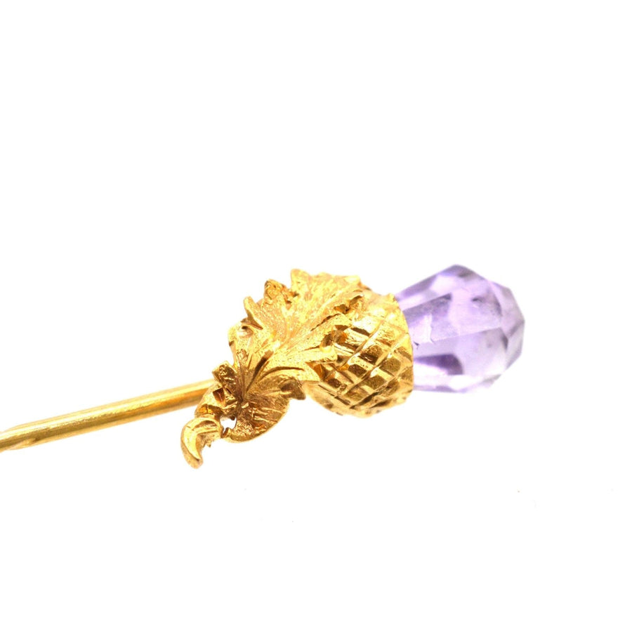 Victorian Scottish 18ct Gold, Amethyst Thistle Tie Pin | Parkin and Gerrish | Antique & Vintage Jewellery