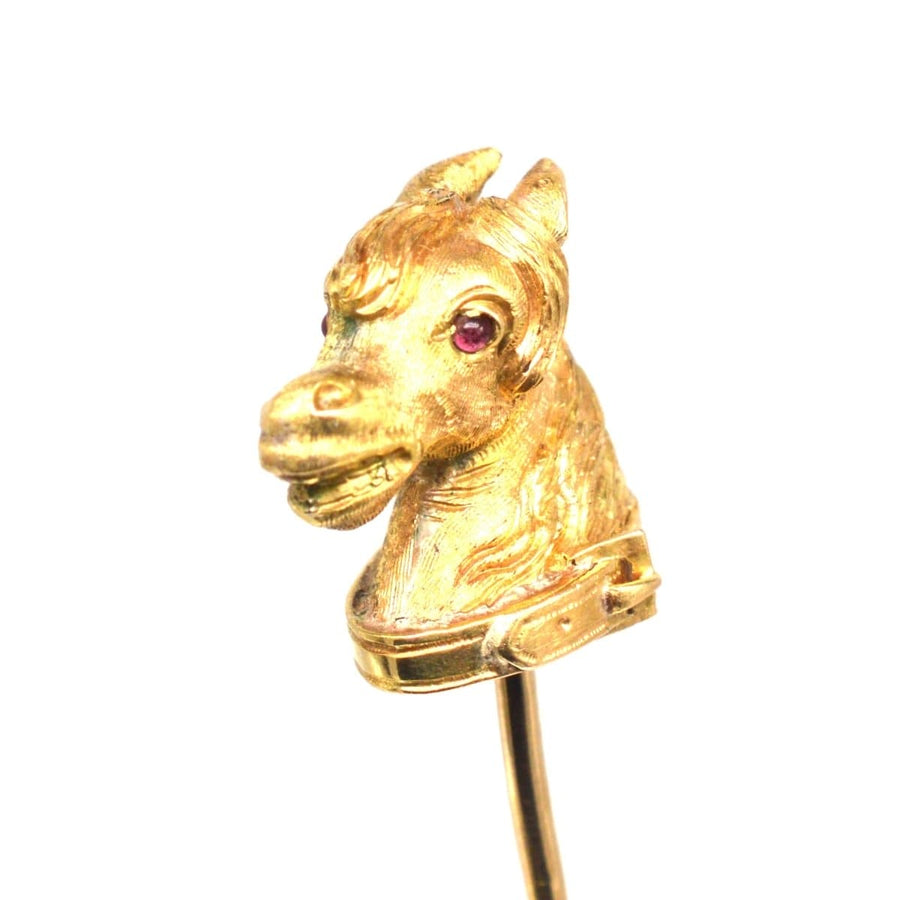 Victorian Scottish 18ct Gold Horse Head with Garter Belt Tie Pin | Parkin and Gerrish | Antique & Vintage Jewellery