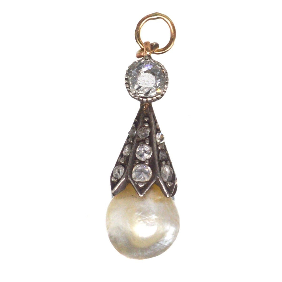 Victorian Silver Diamond and Certificated Natural Saltwater Pearl Pendant | Parkin and Gerrish | Antique & Vintage Jewellery