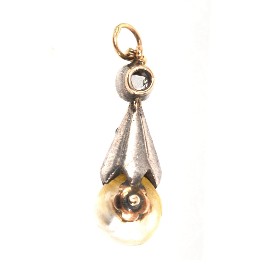 Victorian Silver Diamond and Certificated Natural Saltwater Pearl Pendant | Parkin and Gerrish | Antique & Vintage Jewellery