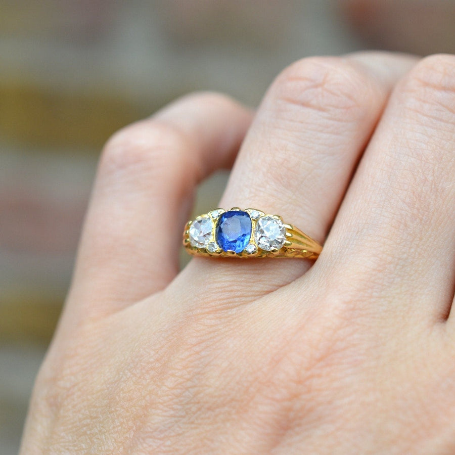 Victorian-Style 1960s 18ct Gold, Carved Half Hoop Three Stone