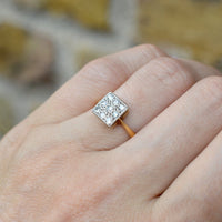 Vintage 18ct Gold and Platinum Diamond Square Ring | Parkin and Gerrish (UK)