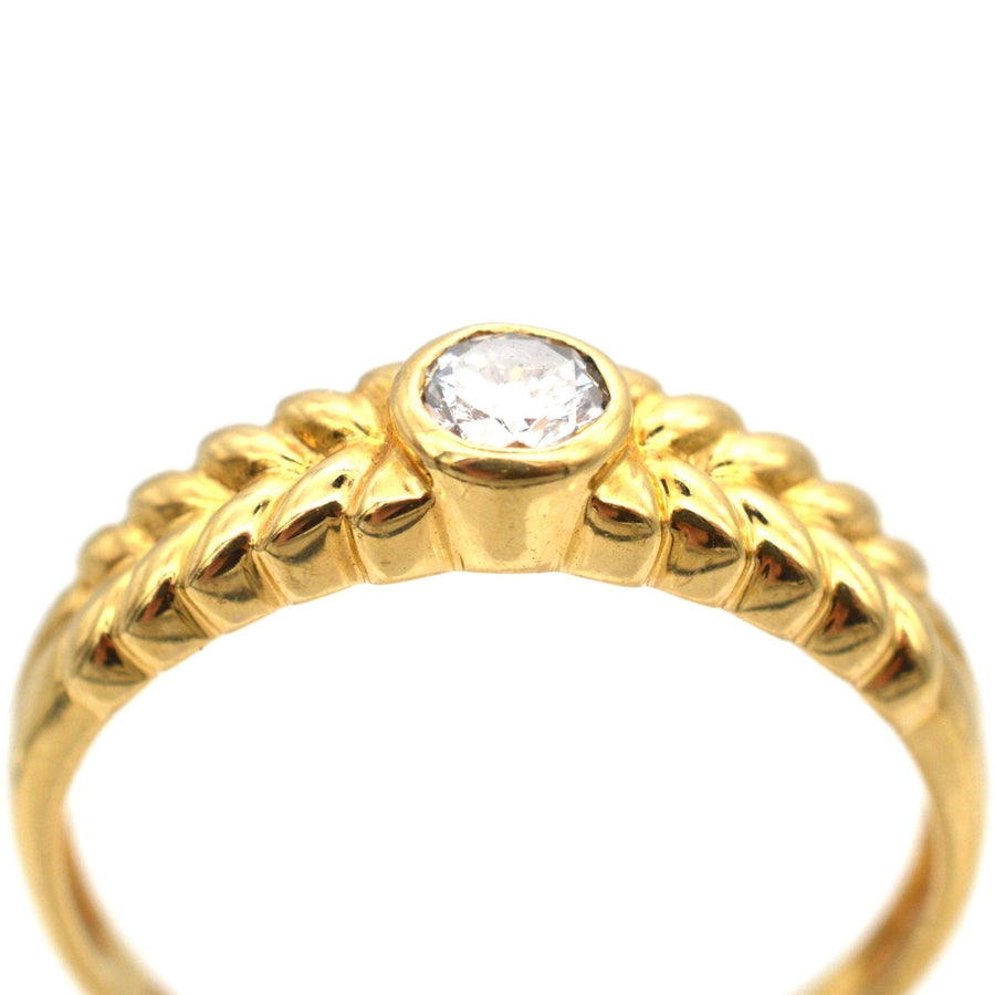 Vintage 18ct Gold, Diamond Solitaire Ring with a Laurel Wreath Shoulders | Parkin and Gerrish | Antique & Vintage Jewellery